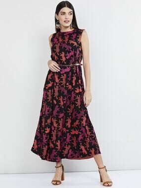 Max Animal Print Sleeveless Maxi Dress Black Orange Size Medium